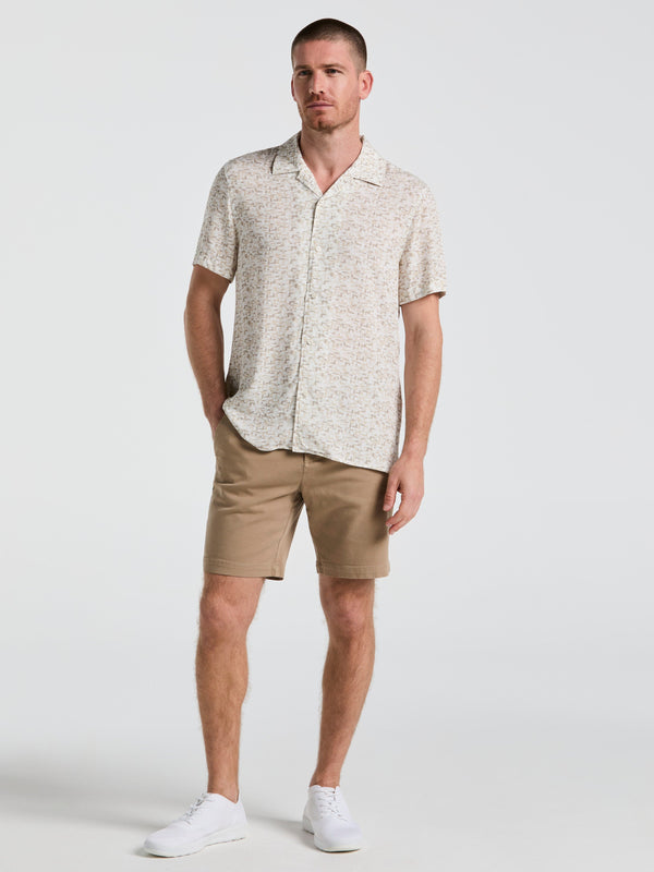 Perry Ellis EcoVero™ Brushstroke Print Camp Collar Shirt Bright White