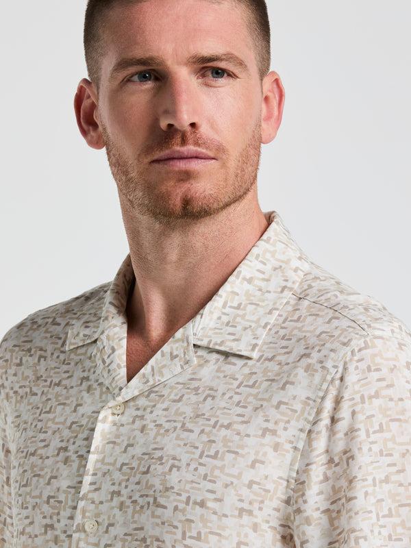 Perry Ellis EcoVero™ Brushstroke Print Camp Collar Shirt Bright White