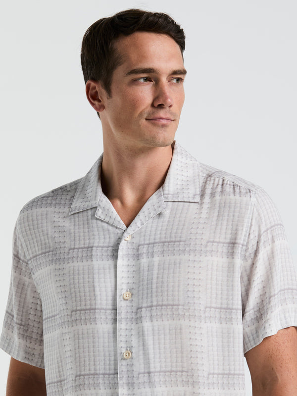 Perry Ellis EcoVero™ Camp Collar Textured Print Shirt Bright White