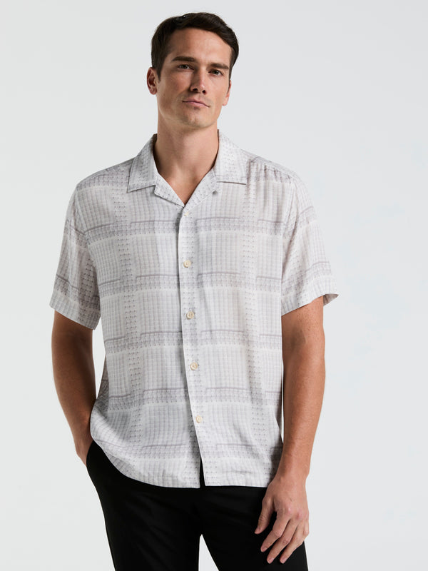 perry ellis EcoVero™ Camp Collar Textured Print Shirt Bright White