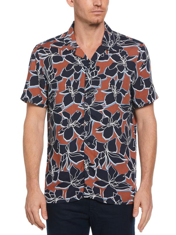 perry ellis EcoVero™ Soft Floral Print Shirt Dark Denim