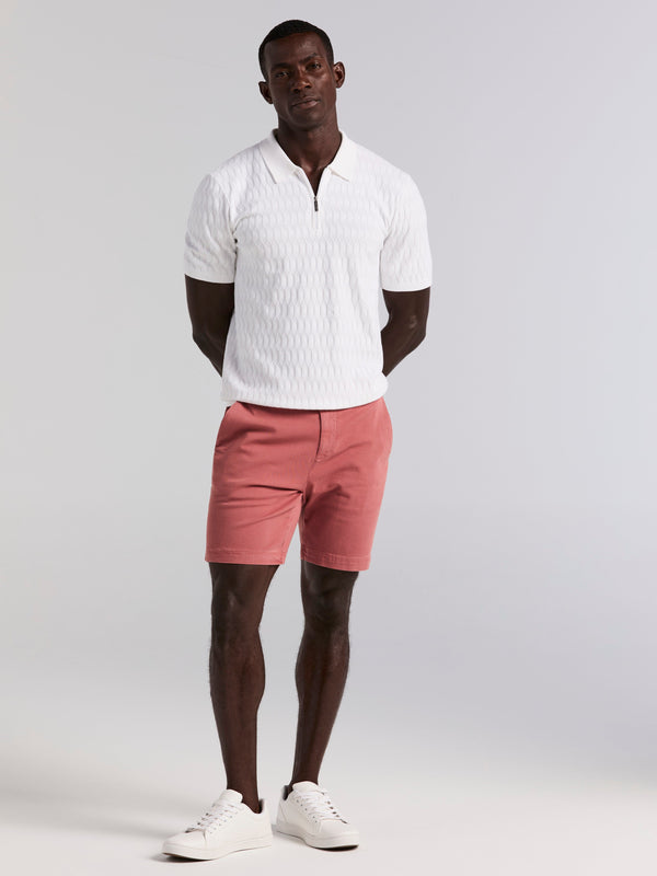 Perry Ellis Geometric Pattern Zip Polo Sweater Bright White