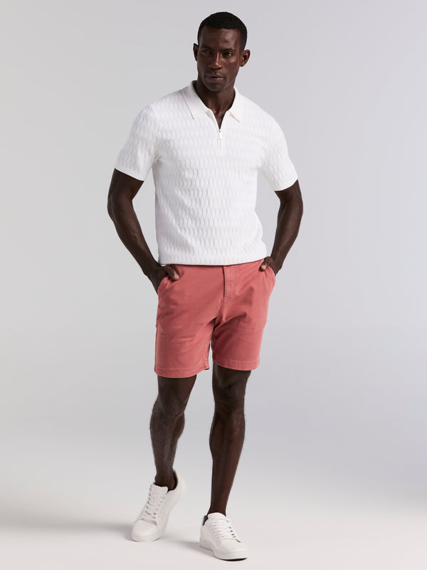 Perry Ellis Geometric Pattern Zip Polo Sweater Bright White