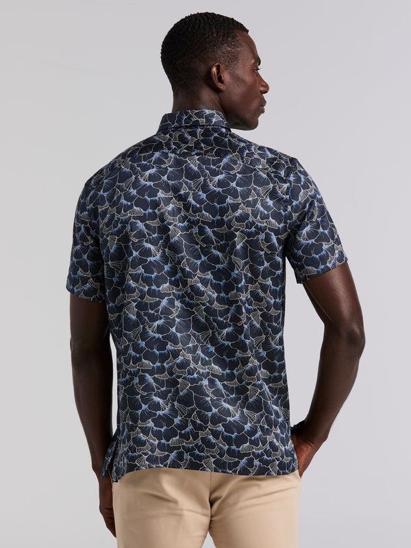 Perry Ellis Ginkgo Print Short Sleeve Shirt Dark Sapphire