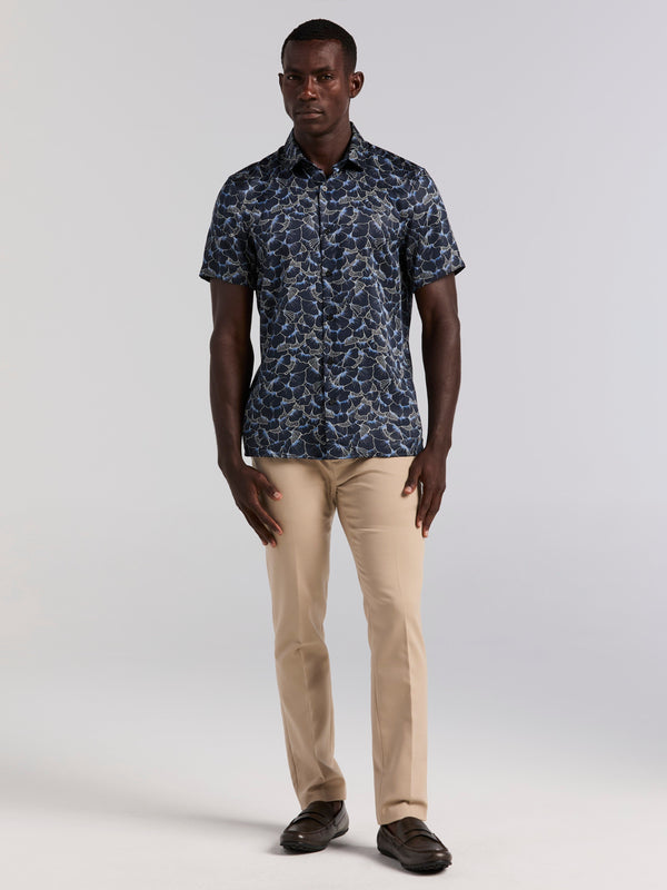 Perry Ellis Ginkgo Print Short Sleeve Shirt Dark Sapphire