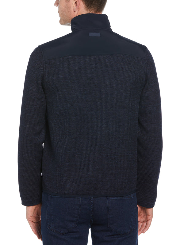 Perry Ellis Heathered Full Zip Mock Neck Fleece Jacket Dark Sapphire