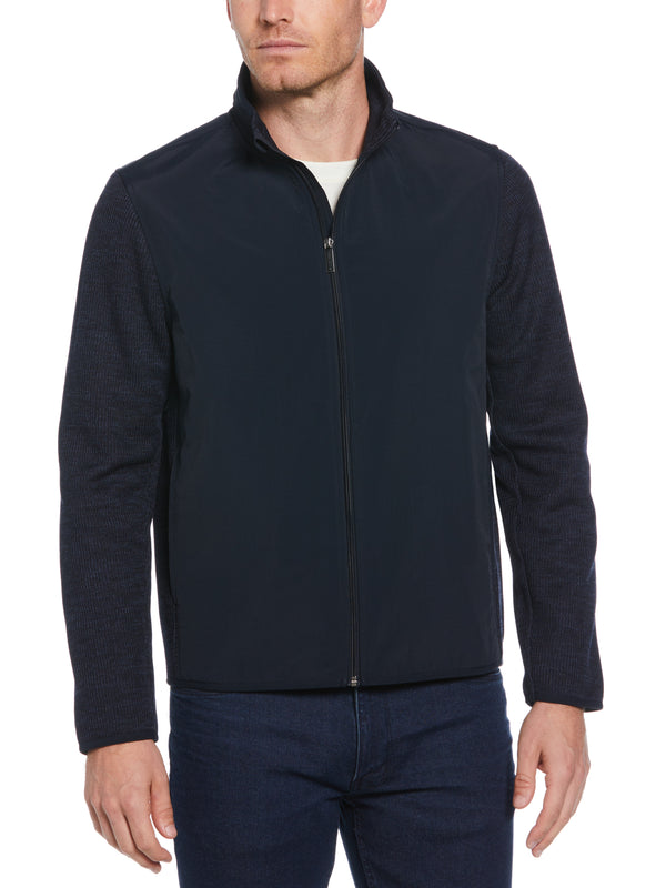perry ellis Heathered Full Zip Mock Neck Fleece Jacket Dark Sapphire