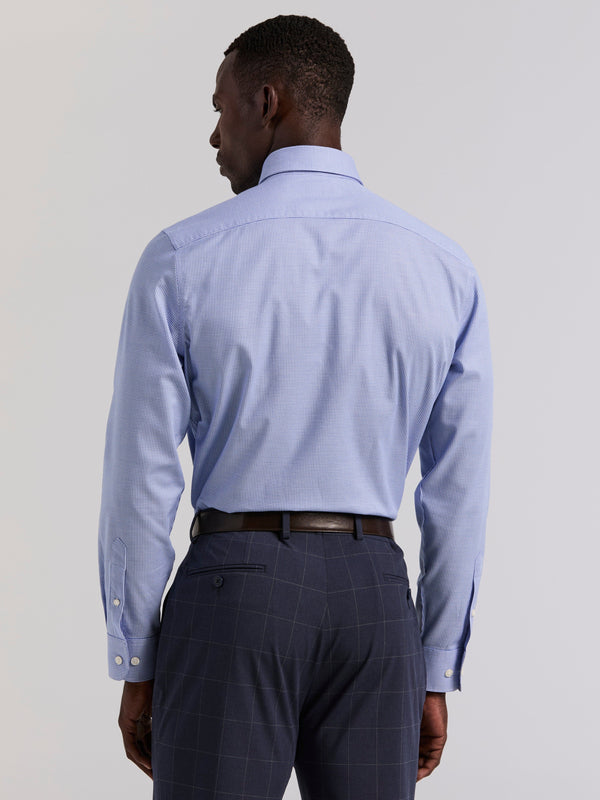 Perry Ellis Houndstooth Dobby Cotton Stretch Dress Shirt Galaxy Blue