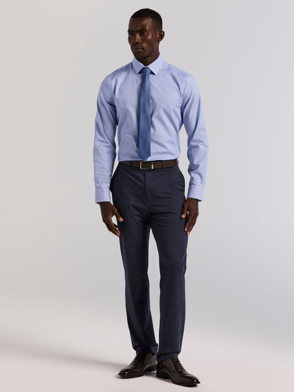 Perry Ellis Houndstooth Dobby Cotton Stretch Dress Shirt Galaxy Blue