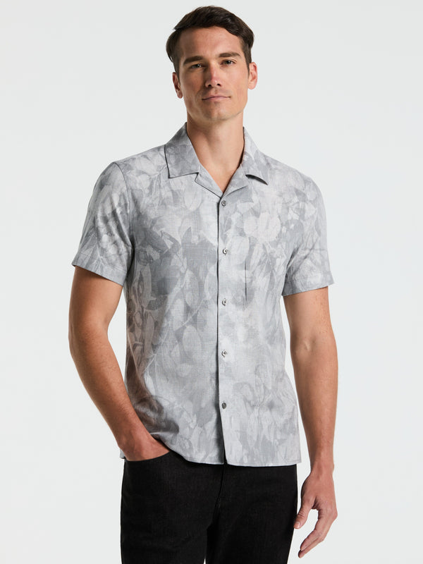 perry ellis Leaf Print Camp Collar Shirt Quiet Shade