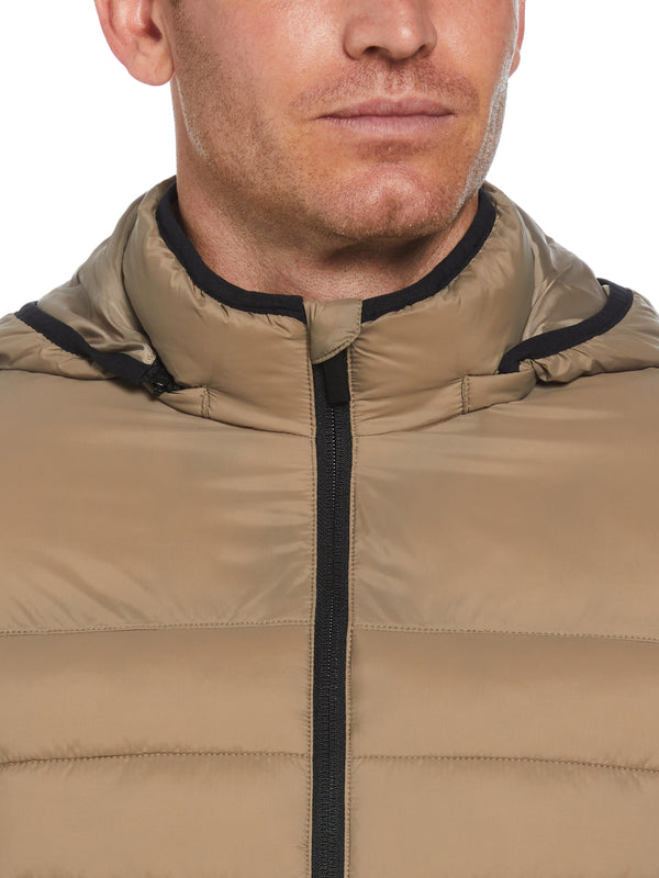 Perry Ellis Lightweight Hooded Puffer Jacket Desert Taupe