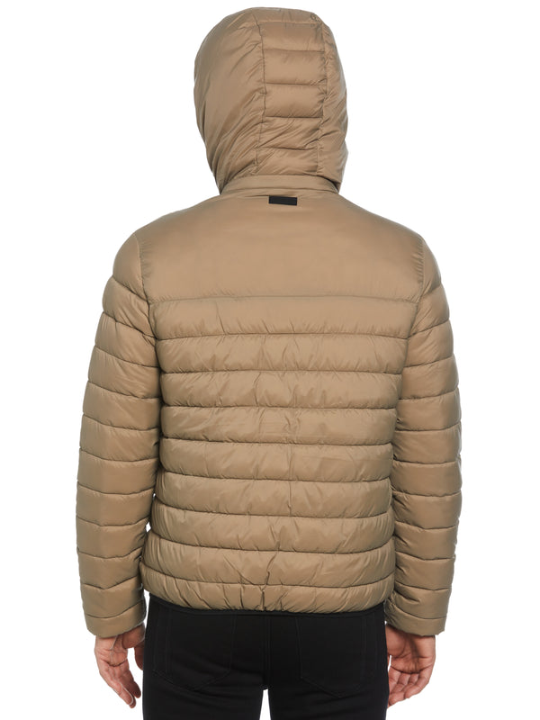 Perry Ellis Lightweight Hooded Puffer Jacket Desert Taupe