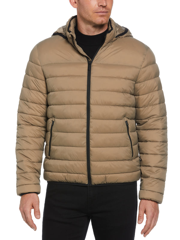 perry ellis Lightweight Hooded Puffer Jacket Desert Taupe