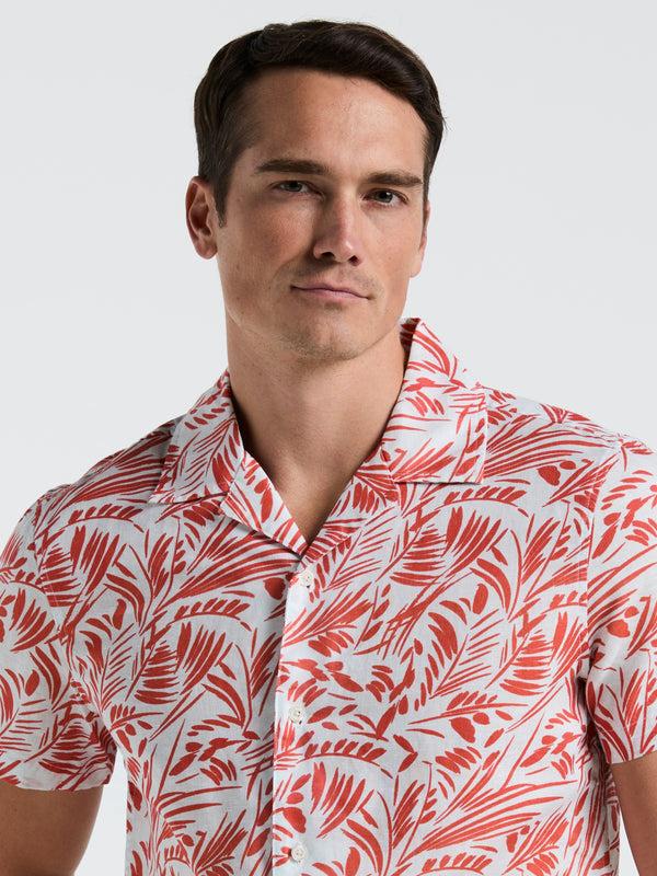 Perry Ellis Linen Abstract Leaf Print Shirt Burnt Sienna