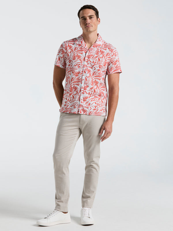 Perry Ellis Linen Abstract Leaf Print Shirt Burnt Sienna