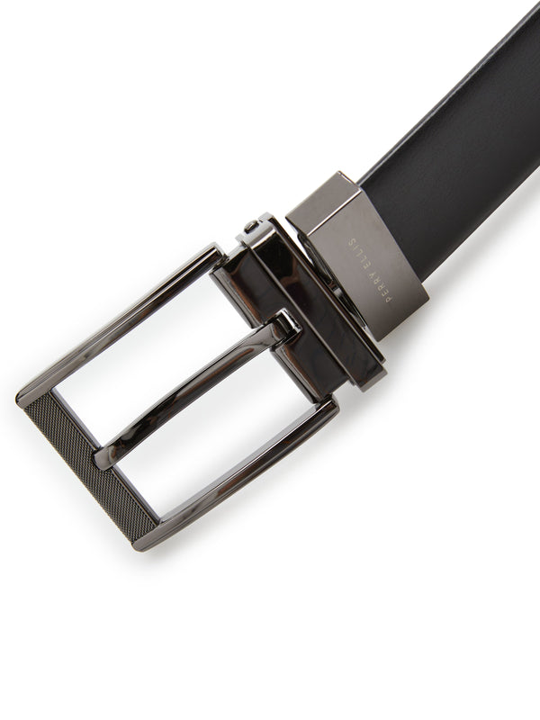 Perry Ellis Mesh Buckle Reversible Leather Belt Black/Brown
