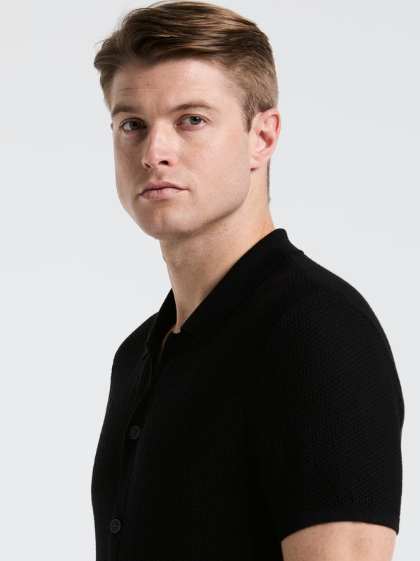 Perry Ellis Mesh Button Front Polo Sweater Quiet Gray