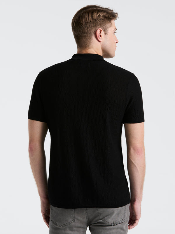 Perry Ellis Mesh Button Front Polo Sweater Quiet Gray