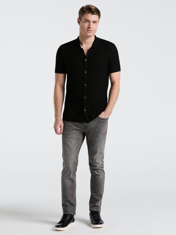 perry ellis Mesh Button Front Polo Sweater Quiet Gray