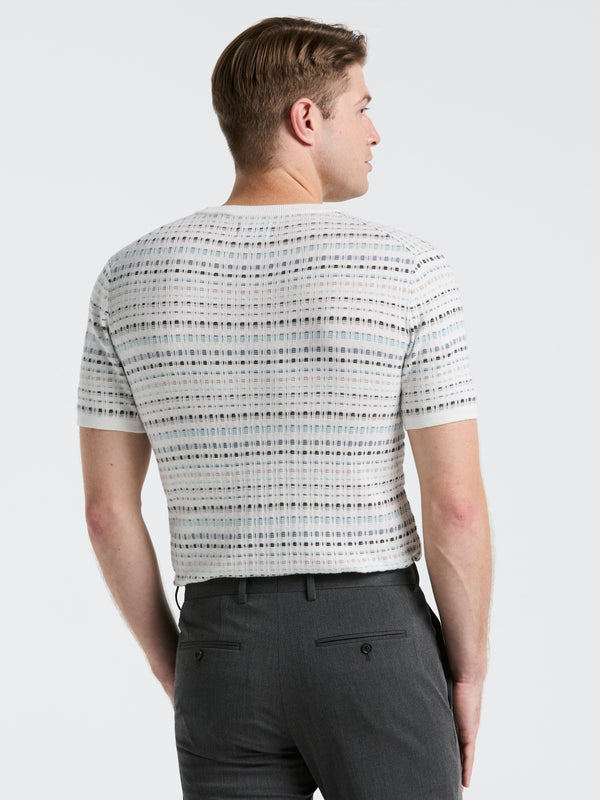 Perry Ellis Multi Color Geometric Print Crew Sweater Dark Sapphire