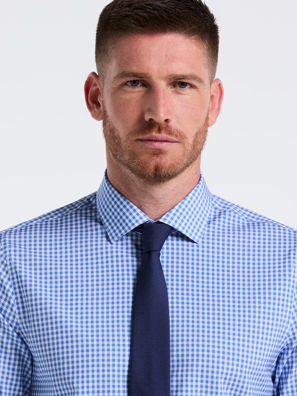 Perry Ellis Performance Tech Gingham Print Dress Shirt Blue
