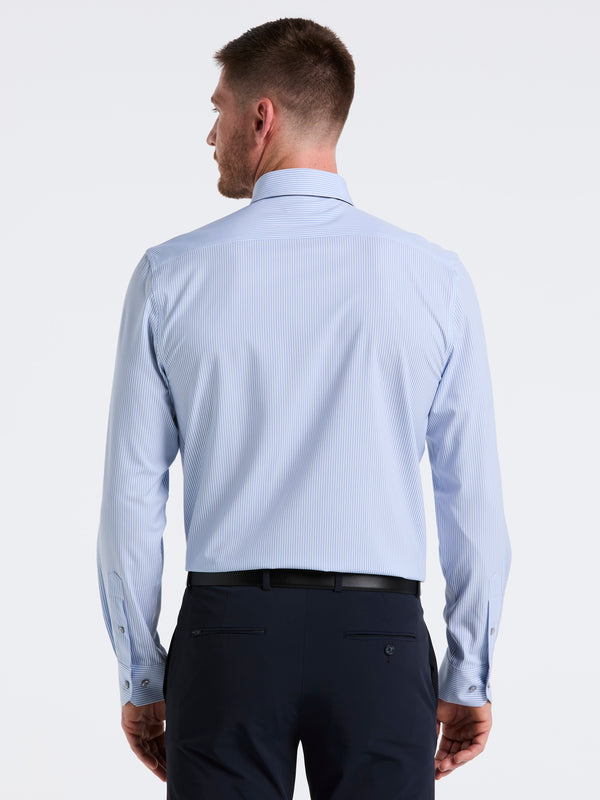 Perry Ellis Performance Tech Striped Print Dress Shirt Slate Blue