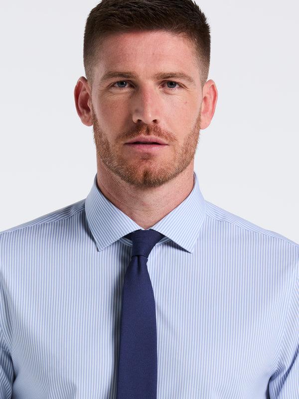 Perry Ellis Performance Tech Striped Print Dress Shirt Slate Blue