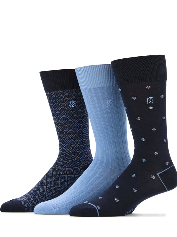 Perry Ellis 3 Pack Neat Logo Socks Med Assrt