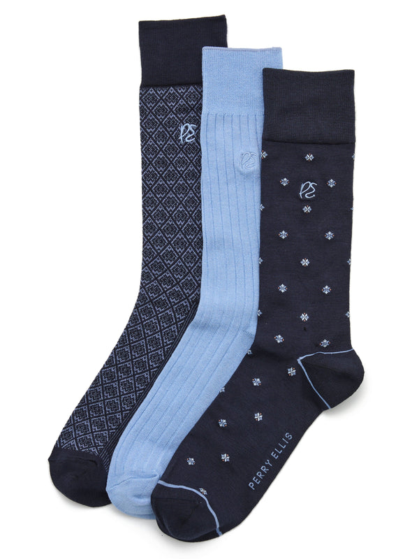 perry ellis 3 Pack Neat Logo Socks Med Assrt