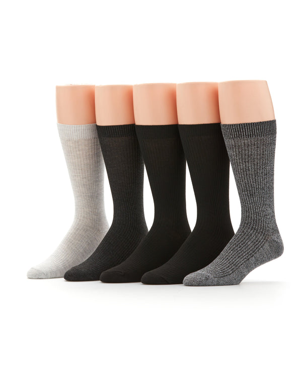 Perry Ellis 5 Pack Ribbed Crew Socks Black/Grey