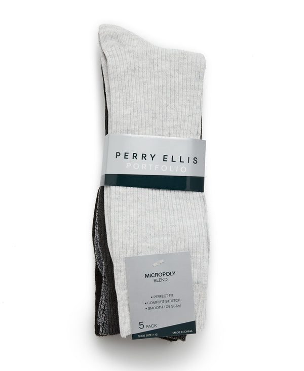perry ellis 5 Pack Ribbed Crew Socks Black/Grey