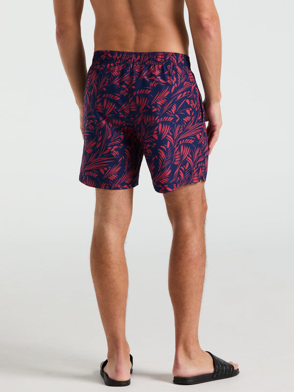 Perry Ellis 7" Leaf Print Swim Short Blue Depths