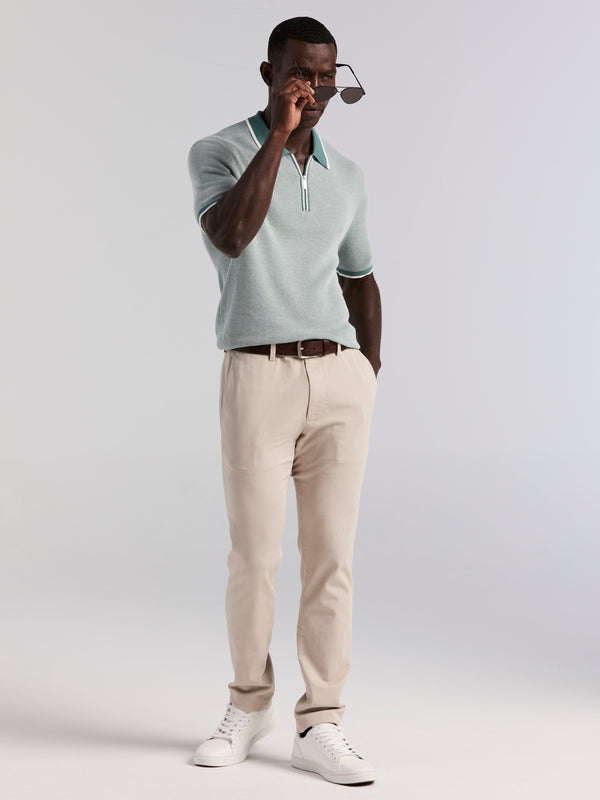 Perry Ellis Bi-Color Stitch Zip Polo Sea Pine