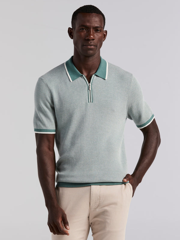 perry ellis Bi-Color Stitch Zip Polo Sea Pine