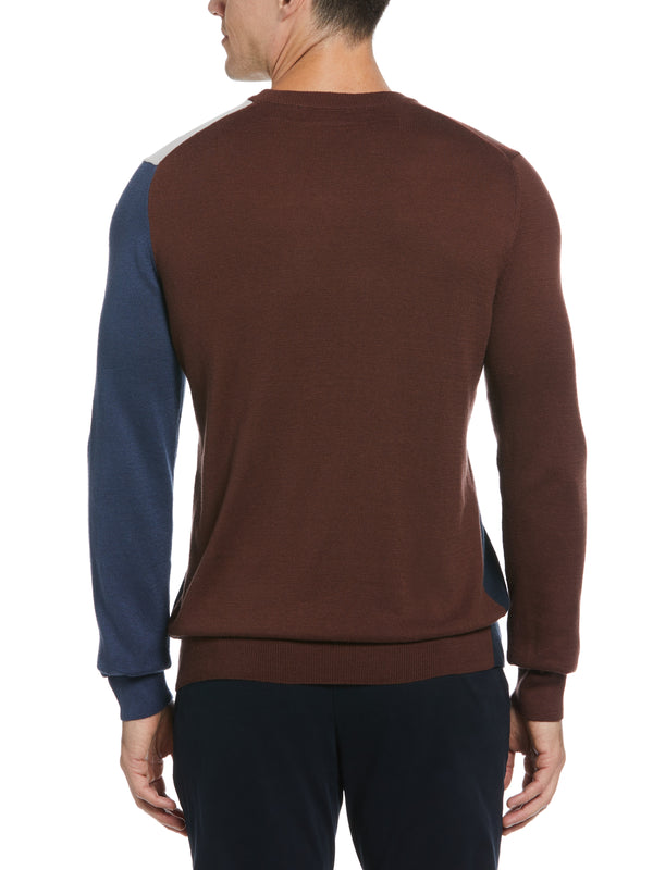 Perry Ellis Color Block V-Neck Sweater Black