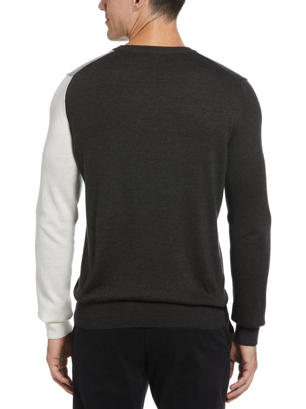 Perry Ellis Color Block V-Neck Sweater Black