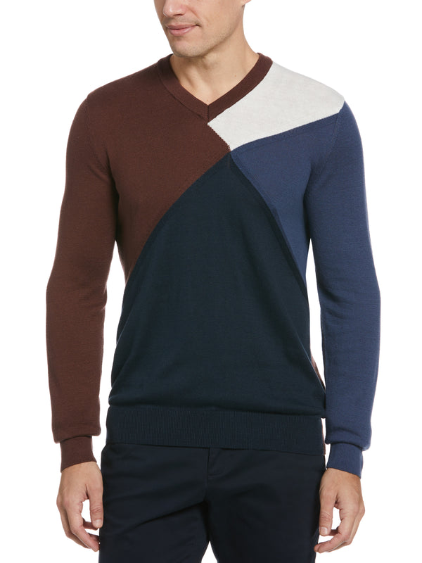 perry ellis Color Block V-Neck Sweater Black
