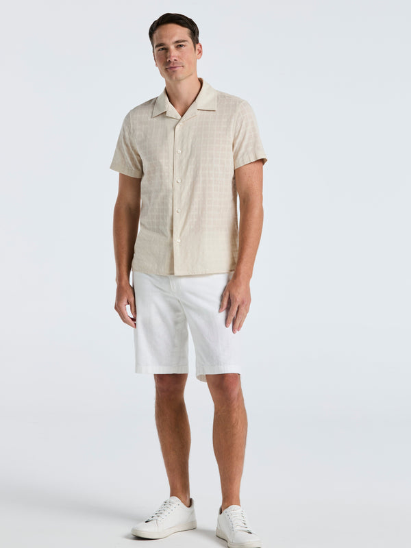 Perry Ellis Cotton Dobby Plaid Shirt Silver Birch