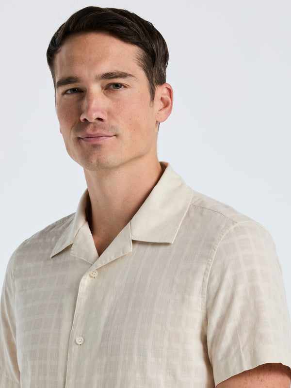 Perry Ellis Cotton Dobby Plaid Shirt Silver Birch