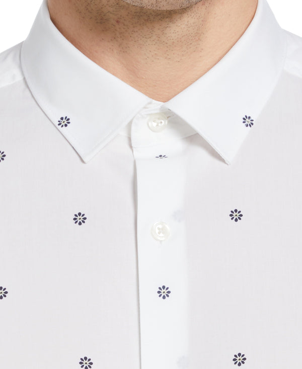 Perry Ellis Cotton Floral Print Shirt Bright White