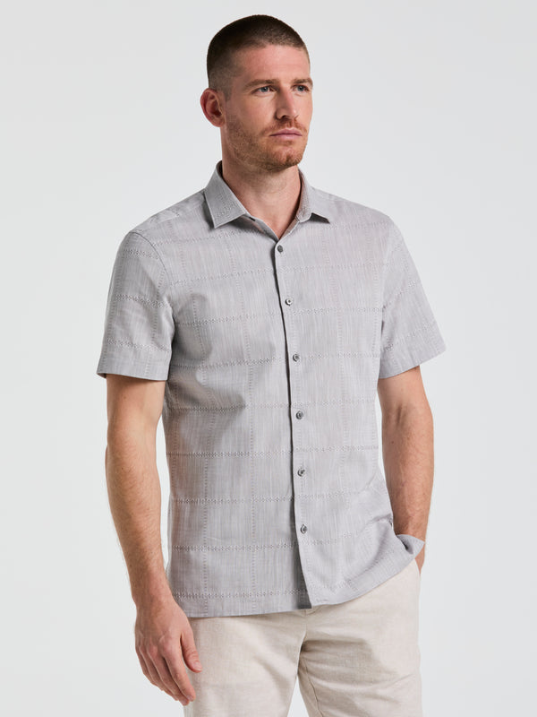 Perry Ellis Cotton Slub Plaid Shirt Gravel