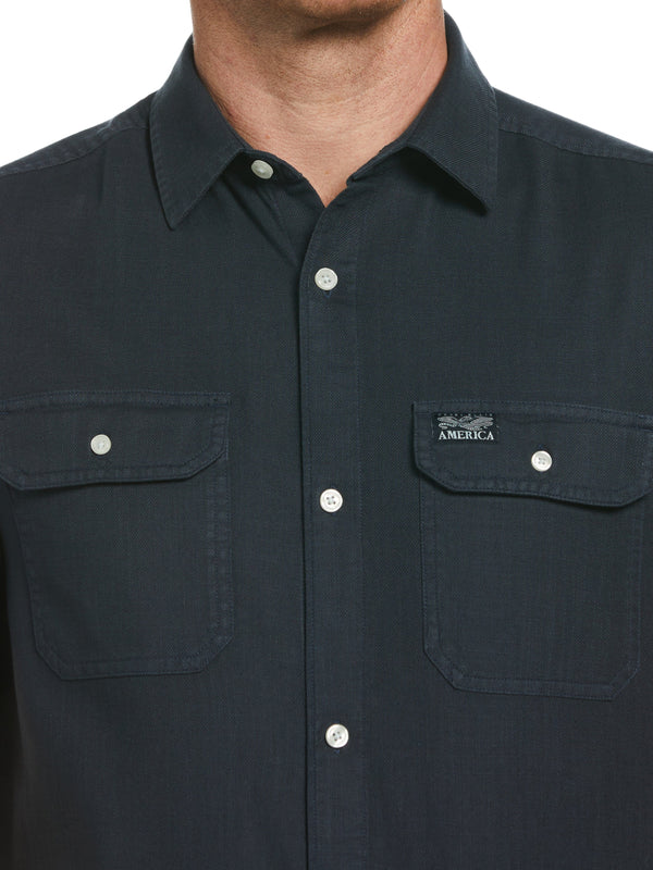Perry Ellis Cotton Slub Twill Shirt Dark Sapphire