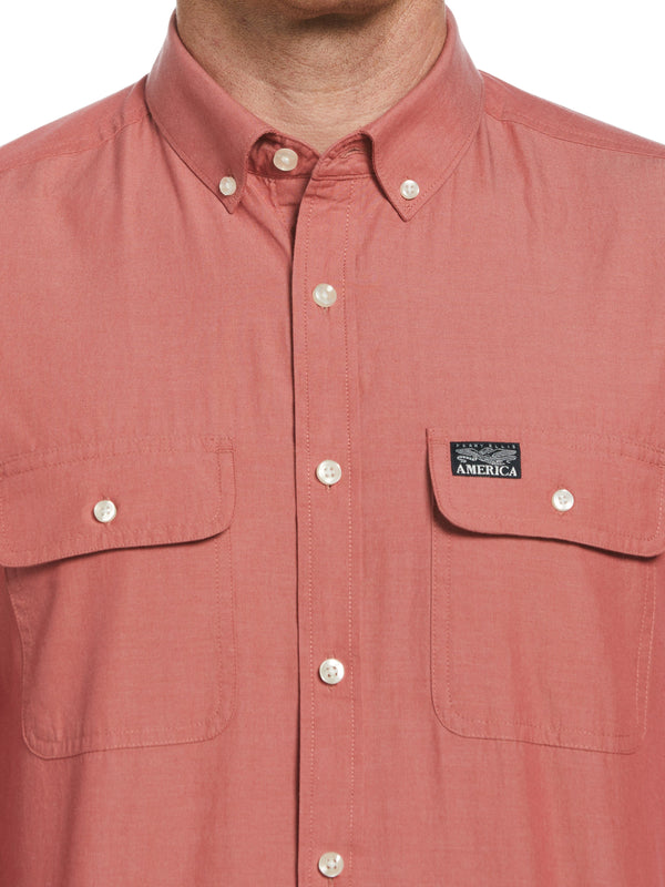Perry Ellis Cotton Washed Oxford Shirt Garnet Rose