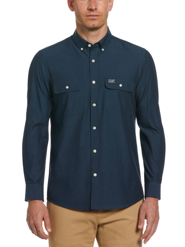 Perry Ellis Cotton Washed Oxford Shirt Garnet Rose