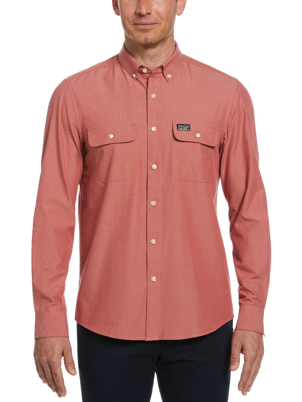 perry ellis Cotton Washed Oxford Shirt Garnet Rose
