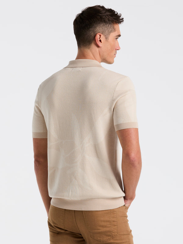 Perry Ellis Leaf Open Polo Sweater Moonstruck