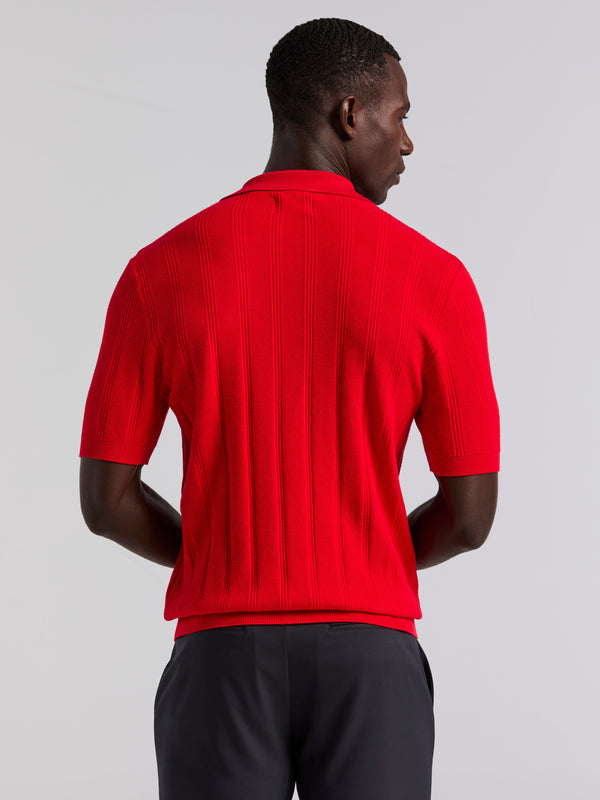 Perry Ellis Mesh Stripe Sweater Polo Racing Red