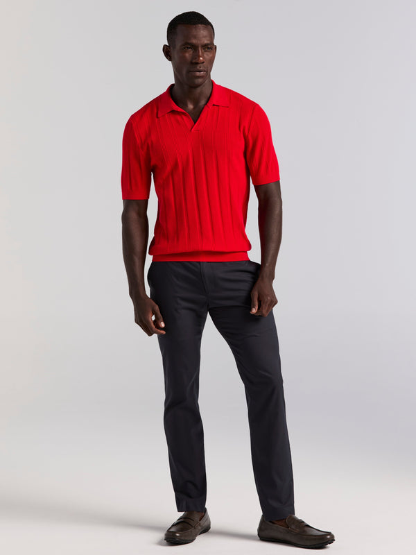 Perry Ellis Mesh Stripe Sweater Polo Racing Red