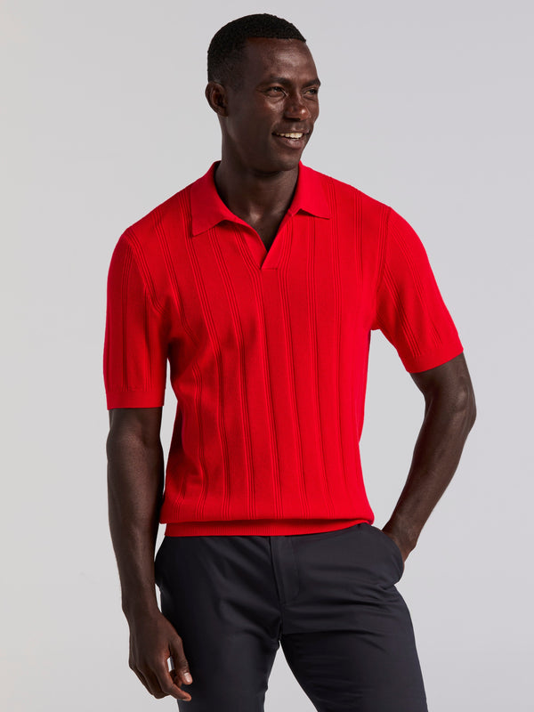 perry ellis Mesh Stripe Sweater Polo Racing Red