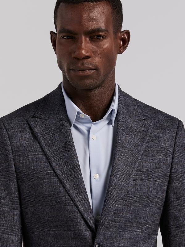 Perry Ellis Plaid Knit Skinny Fit Sport Coat Blue